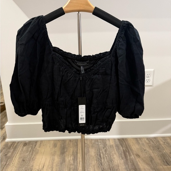 BCBG | Black Puff Sleeve Crop Top Small - Picture 1 of 9